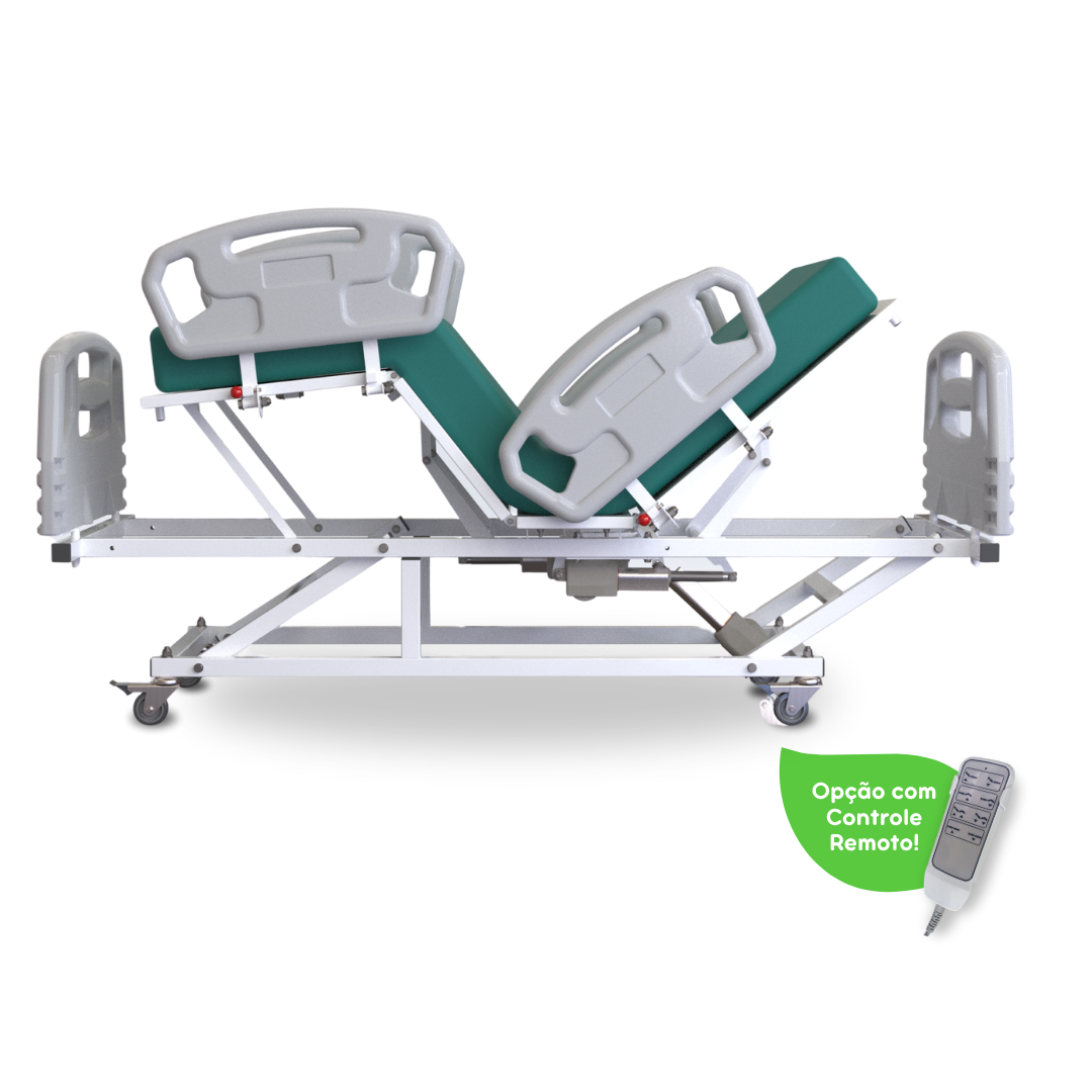 Cama hospitalar elétrica articulada Vital Scheffer com elevação de tronco, pernas e leito — opção com controle remoto