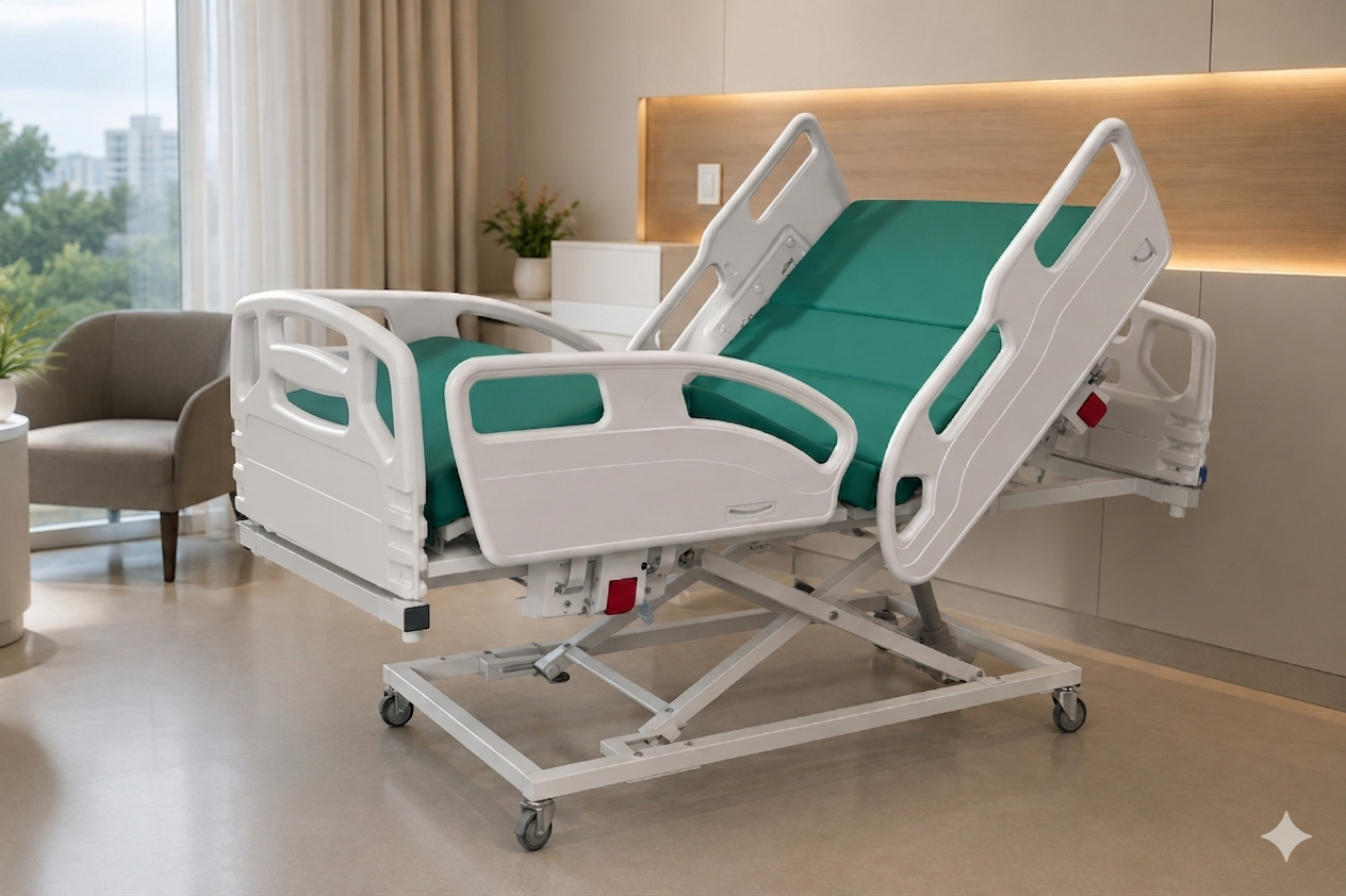 Cama hospitalar elétrica Vital Care Luxo da Vital Scheffer em quarto clínico
